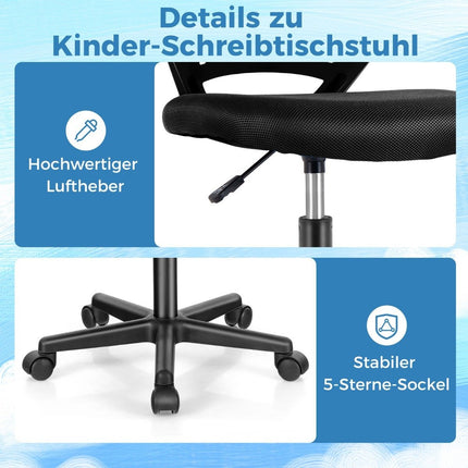 Bureaustoel voor kinderen armloze kinderbureaustoel 54 x 54 x 77-89 cm zwart
