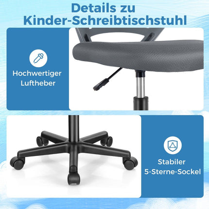Schreibtischstuhl für Kinder armloser Kinderschreibtischstuhl 54 x 54 x 77-89 cm grau