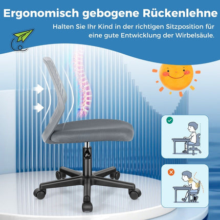 Schreibtischstuhl für Kinder armloser Kinderschreibtischstuhl 54 x 54 x 77-89 cm grau
