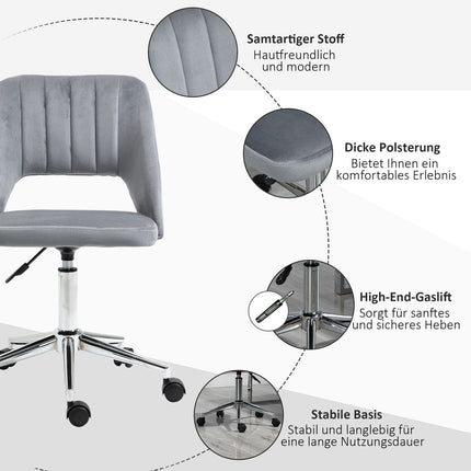 Ergonomischer Drehbürostuhl in Samtoptik, dunkelgrau