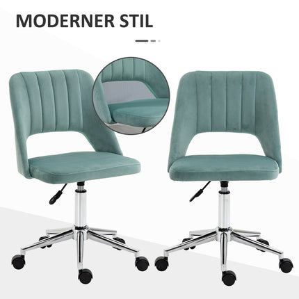 Ergonomischer Bürostuhl in grünem Samt - verstellbar, ohne Armlehnen