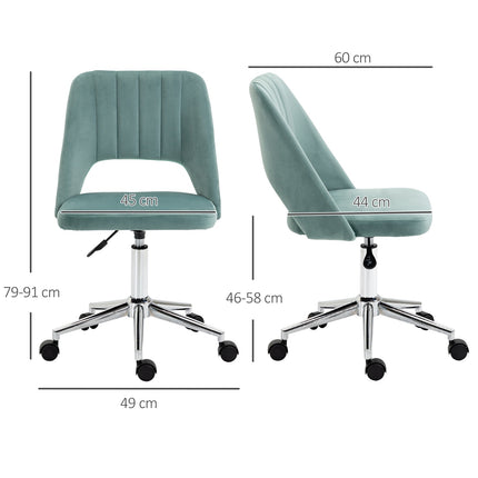 Ergonomischer Bürostuhl in grünem Samt - verstellbar, ohne Armlehnen
