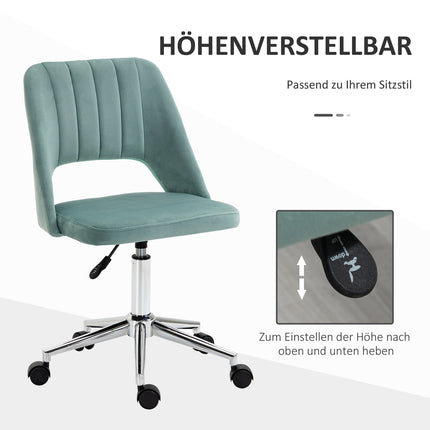 Ergonomischer Bürostuhl in grünem Samt - verstellbar, ohne Armlehnen