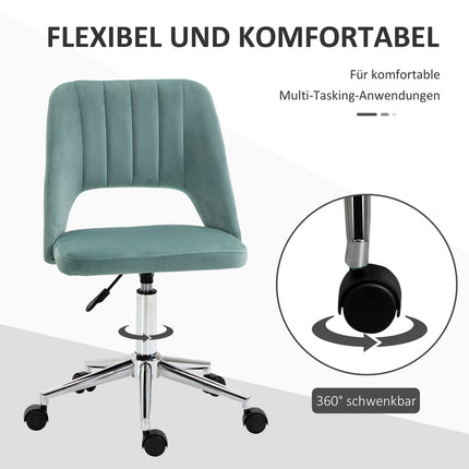 Ergonomischer Bürostuhl in grünem Samt - verstellbar, ohne Armlehnen