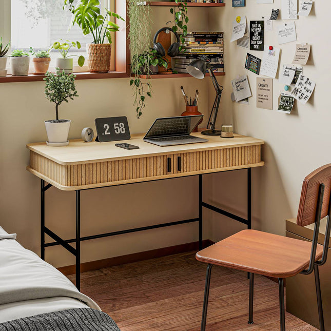 Eichenschreibtisch mit Stauraum, Bürotisch mit Regal – 120x60x76,5 cm