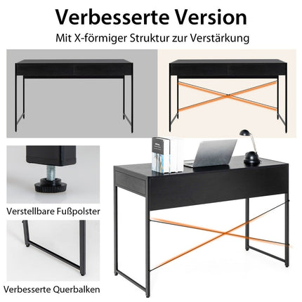 Schreibtisch Computertisch Bürotisch PC-Tisch Arbeitstisch mit 2 Schubladen Schwarz