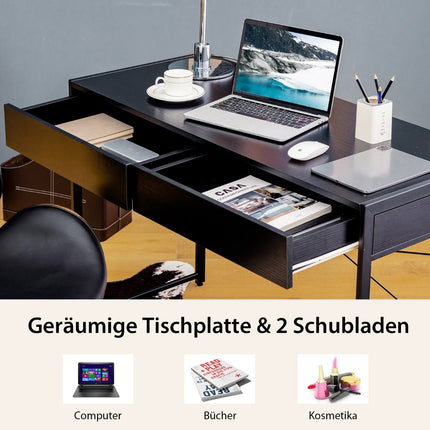 Schreibtisch Computertisch Bürotisch PC-Tisch Arbeitstisch mit 2 Schubladen Schwarz