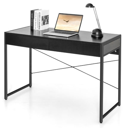 Schreibtisch Computertisch Bürotisch PC-Tisch Arbeitstisch mit 2 Schubladen Schwarz