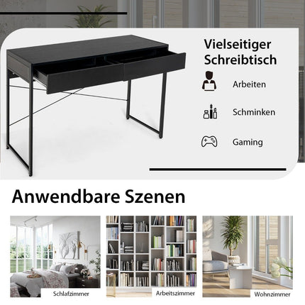 Schreibtisch Computertisch Bürotisch PC-Tisch Arbeitstisch mit 2 Schubladen Schwarz