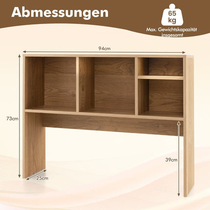 Schreibtischregal mit 4 Fächern Tischregal Schreibtischaufsatzregal Bücherregal 94 x 25 x 73 cm Natur