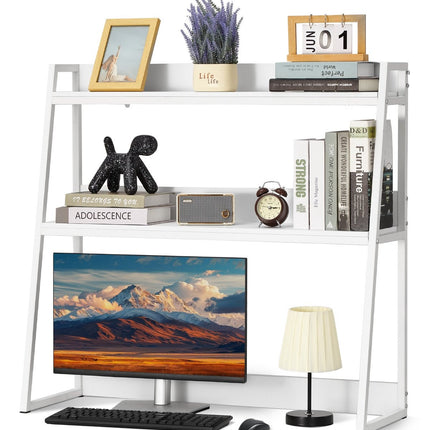 Desktop Bookshelf Hutch, 2-Tier, 37.4 In, White