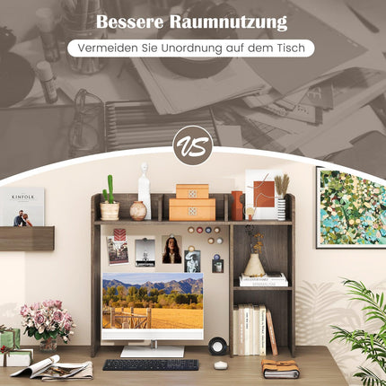 Schreibtisch-Bücherregal mit 4 Ablagen und offener Rückwand, Holz, Grau