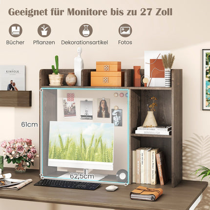 Schreibtisch-Bücherregal mit 4 Ablagen und offener Rückwand, Holz, Grau