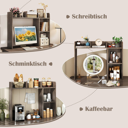 Schreibtisch-Bücherregal mit 4 Ablagen und offener Rückwand, Holz, Grau