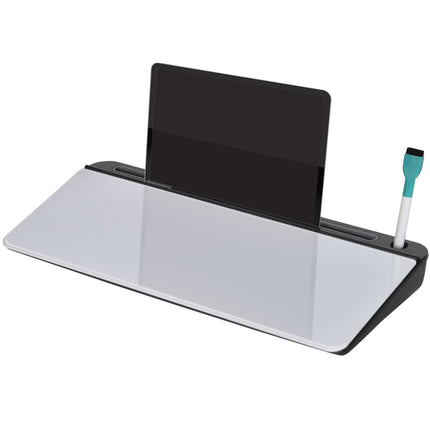 Glas-Schreibtafel mit Tischständer, 45x20cm, weiß+schwarz