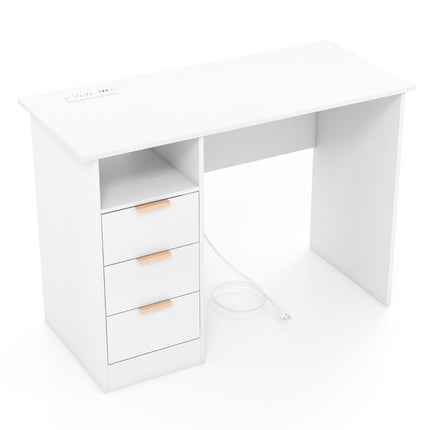 Schreibtisch mit 3 Schubladen &amp; Ladestation Computertisch modern Bürotisch weiß