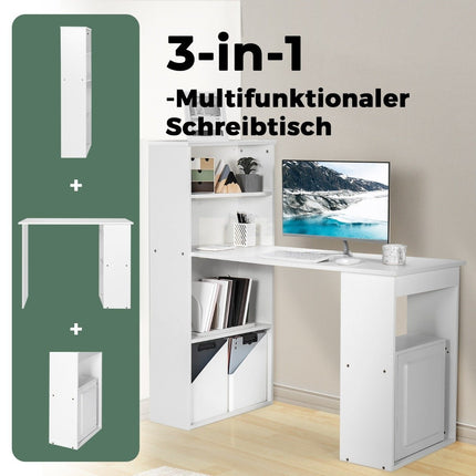 Schreibtisch mit Bücherregal Computertisch mit 6 Ablagen PC-Tisch mit Ablage Bürotisch weiß