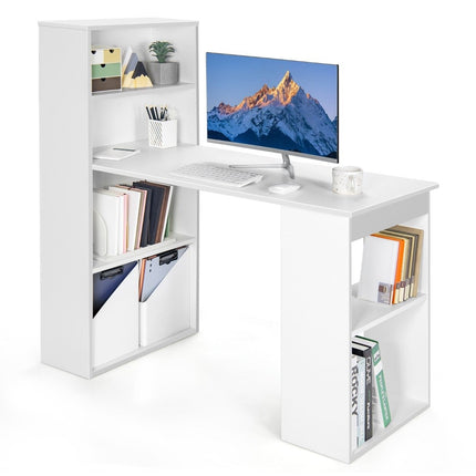 Schreibtisch mit Bücherregal Computertisch mit 6 Ablagen PC-Tisch mit Ablage Bürotisch weiß