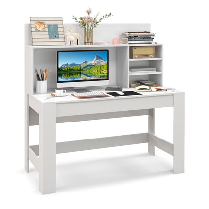 Schreibtisch mit Bücherregal &amp; Kabelmanagementlöchern 120 x 54 x 129 cm weiß