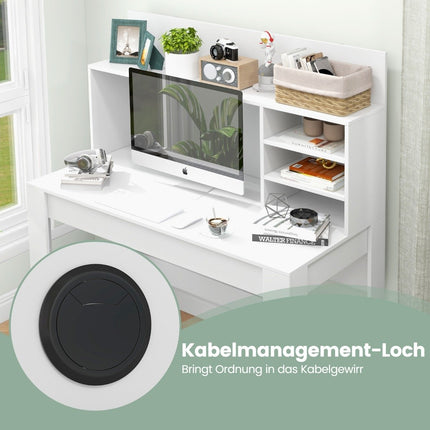 Schreibtisch mit Bücherregal &amp; Kabelmanagementlöchern 120 x 54 x 129 cm weiß