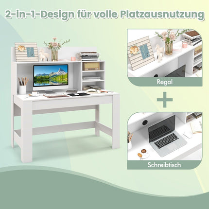 Schreibtisch mit Bücherregal &amp; Kabelmanagementlöchern 120 x 54 x 129 cm weiß