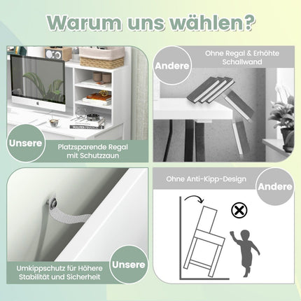 Schreibtisch mit Bücherregal &amp; Kabelmanagementlöchern 120 x 54 x 129 cm weiß