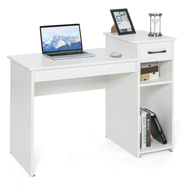 Schreibtisch mit Schublade &amp; offenen Regalen Computertisch aus Holz 102 x 50 x 82 cm Weiß