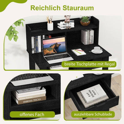 Schreibtisch mit Steckdosen Kleiner Computertisch mit Aufsatz 95 x 56 x 109,5 cm Schwarz