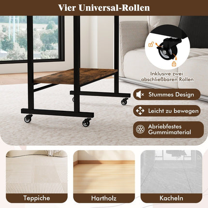 Schreibtisch mit Rollen &amp; Tastaturablage &amp; Unterbodenablage &amp; Haken Computertisch braun