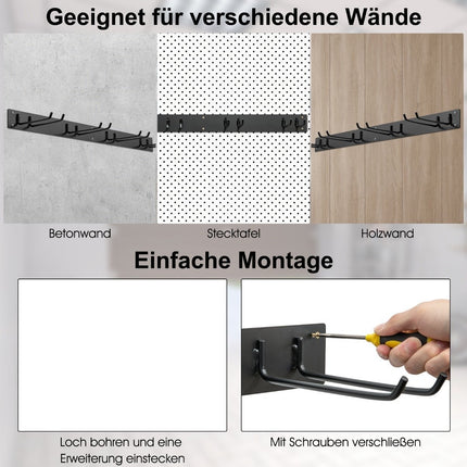 Gerätehalter Wandhalterung inkl. 4 Doppelhaken Gartengerätehalter 150 kg Tragkraft