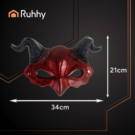 Devil Halloween Mask with Horns, Red/Black, Elastic Band