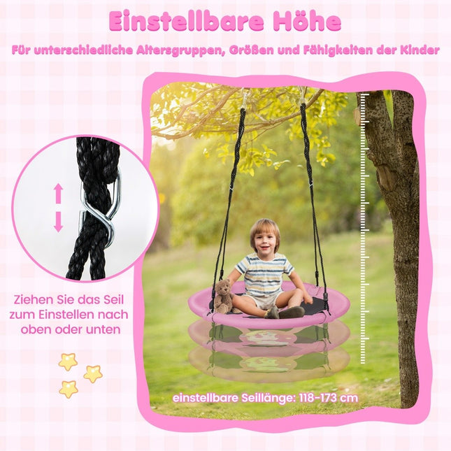 Diameter 100 cm nest swing with adjustable ropes, hanging swing, children's swing, round swing, pink