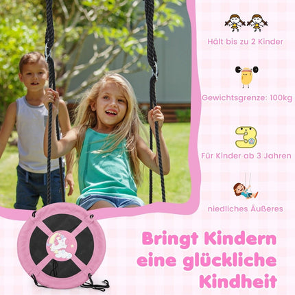 Ø 100 cm Nestschaukel mit verstellbaren Seilen Hängeschaukel Kinderschaukel Rundschaukel Rosa