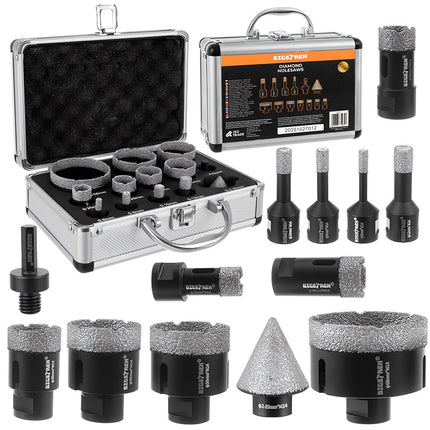 Diamant-Lochsägen-Set, 13-teilig, 6-68 mm, M14-Gewinde