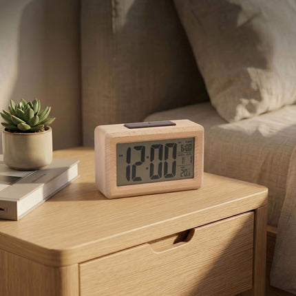 Digitaler Wecker aus Buchenholz, Naturholz-Finish