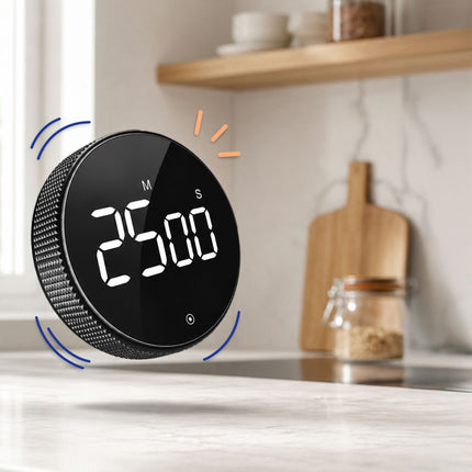 Digital Kitchen Timer, LED Display, Black, Magnetic