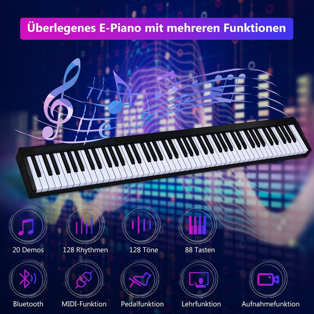 Digitalpiano Keyboard 88 Tasten Tragbares elektronisches Musikinstrument Kinderklavier Kinderklavier Schwarz