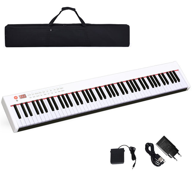 Digitalpiano mit 88 Tasten, tragbare elektronische Tastatur, 127 x 21,5 x 6,5 cm, Weiß + Schwarz
