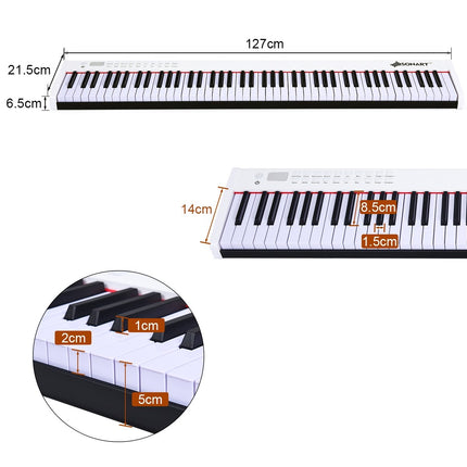 Digital Piano with 88 Keys Portable Electronic Keyboard 127 x 21.5 x 6.5cm White + Black