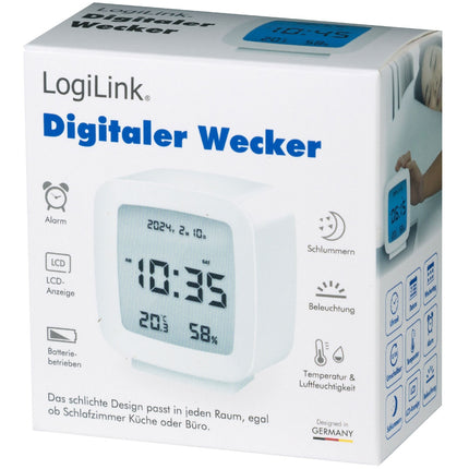 Digital alarm clock with date, temp, humidity