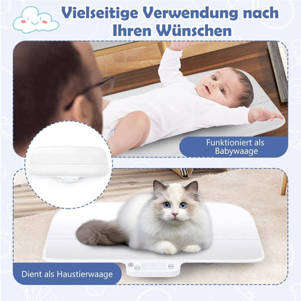 Digitale Babywaage, Multifunktionale Kinderwaage mit 4 Messmodi, Bis 30kg Tragkraft, Weiß