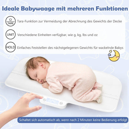 Digitale Babywaage, Multifunktionale Kinderwaage mit 4 Messmodi, Bis 30kg Tragkraft, Weiß