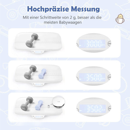 Digitale Babywaage, Multifunktionale Kinderwaage mit 4 Messmodi, Bis 30kg Tragkraft, Weiß