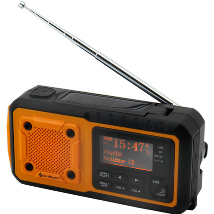 Digitales Kurbelradio. LED-Lampe, Solarpanel und BT