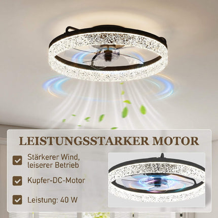 Dimmable LED Ceiling Fan with Remote, Black, 50cm Diameter