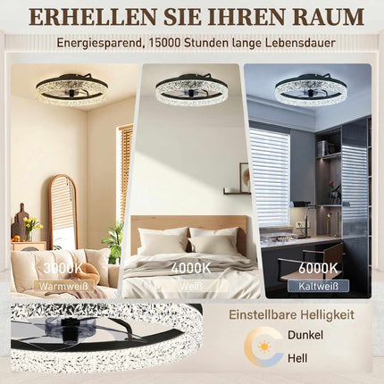 Dimmable LED Ceiling Fan with Remote, Black, 50cm Diameter