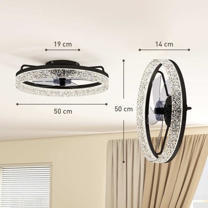 Dimmable LED Ceiling Fan with Remote, Black, 50cm Diameter