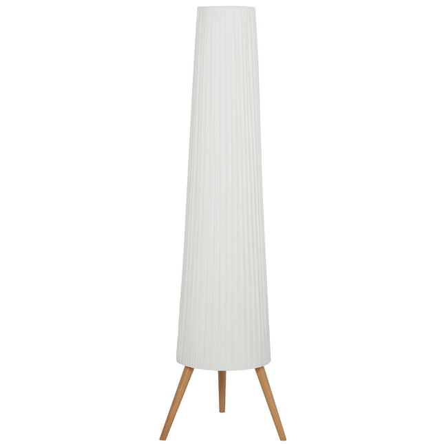 Dimmbare LED-Stehleuchte, Holzstativ, Fußschalter, Weiß