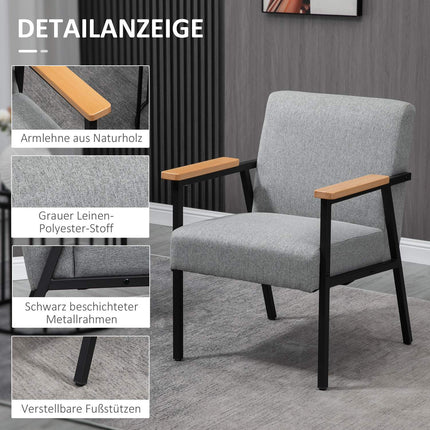 Sessel in grauer Leinenoptik - Ohrensessel, Relax, 64,5x70x83,5 cm