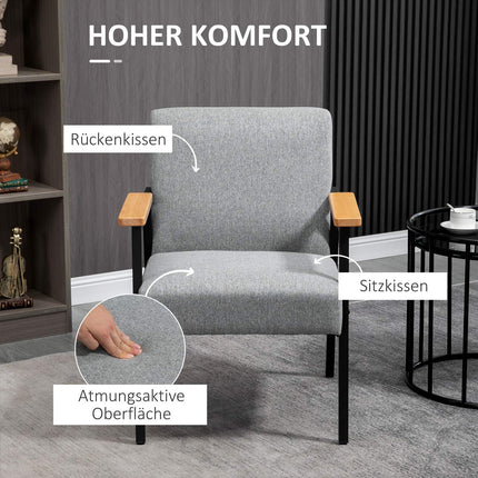 Sessel in grauer Leinenoptik - Ohrensessel, Relax, 64,5x70x83,5 cm